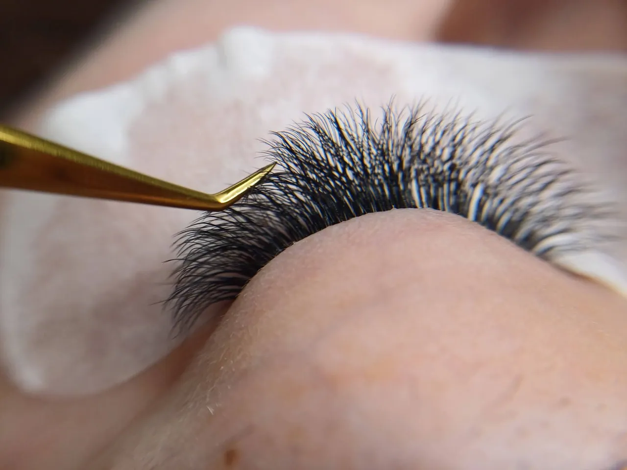 Gros plan sur la pose d’extensions de cils à la pince